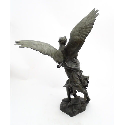 1224A - A 20thC cast sculpture depicting a warrior with winged Victory, bears cast signature Mercie to base.... 