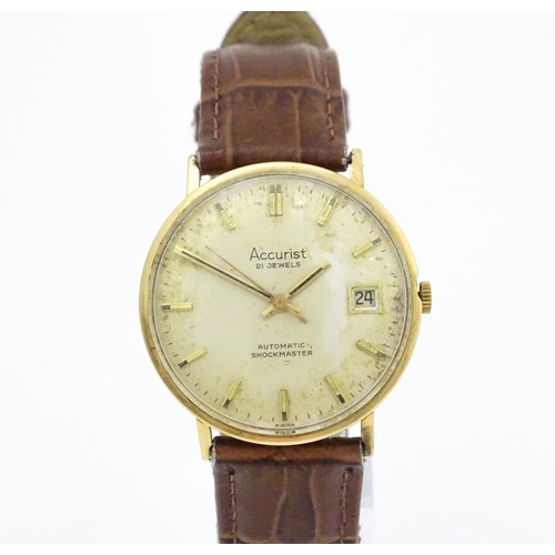 792 - A vintage 9ct gold cased gentleman's Accurist automatic shock master wristwatch, hallmarked Edinburg... 