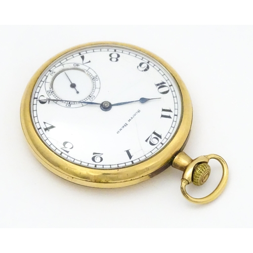 798 - An American gold plated pocket watch / fob watch, the white enamel dial with Arabic numerals and sub... 