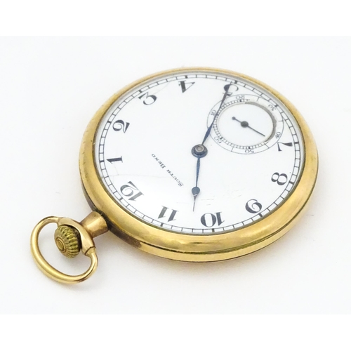 798 - An American gold plated pocket watch / fob watch, the white enamel dial with Arabic numerals and sub... 