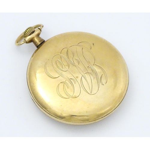 798 - An American gold plated pocket watch / fob watch, the white enamel dial with Arabic numerals and sub... 