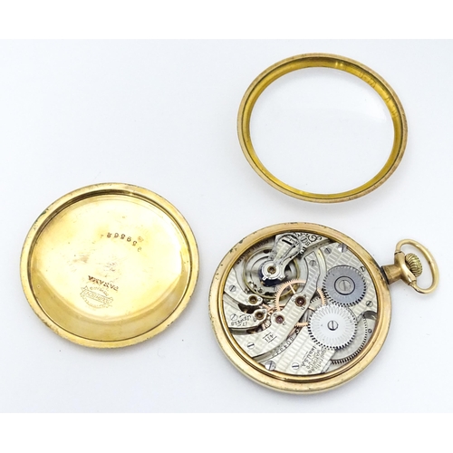 798 - An American gold plated pocket watch / fob watch, the white enamel dial with Arabic numerals and sub... 