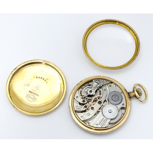 798 - An American gold plated pocket watch / fob watch, the white enamel dial with Arabic numerals and sub... 