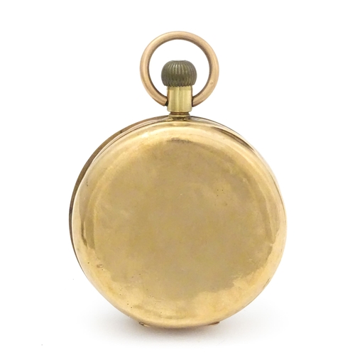 799 - A 9ct gold cased top wind pocket watch, with Arabic numerals and subsidiary seconds dial. The case b... 