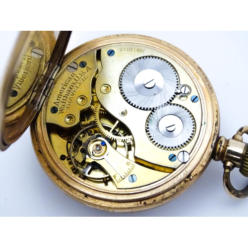 800 - Two gold plated pocket watches, both having enamel dials, one with Roman numerals, the other with Ar... 