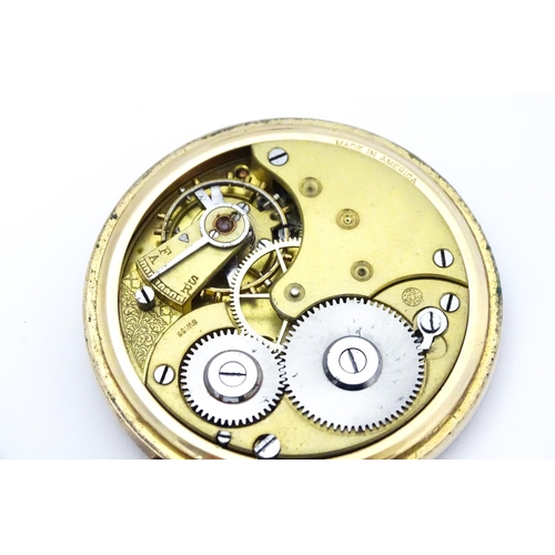 800 - Two gold plated pocket watches, both having enamel dials, one with Roman numerals, the other with Ar... 