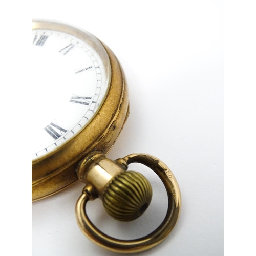 800 - Two gold plated pocket watches, both having enamel dials, one with Roman numerals, the other with Ar... 