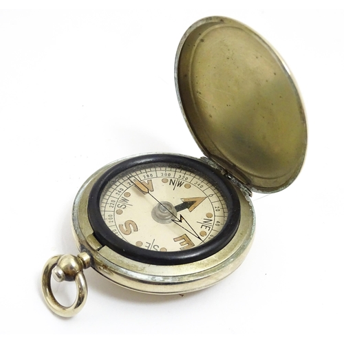 1179 - A mid 20thC pocket compass, with steel pocketwatch style case, approx 1 3/4