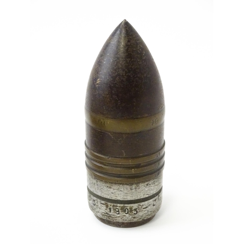 836 - Militaria : an inert WWI French Model 1916 37mm infantry cannon shell and projectile, together with ... 