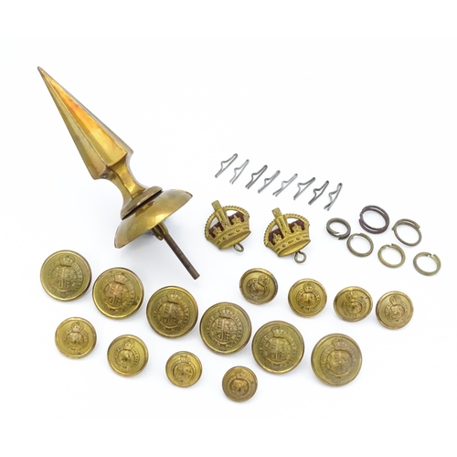 838 - Militaria : an Imperial German army pickelhaube spike, together with a quantity of British Army regi... 