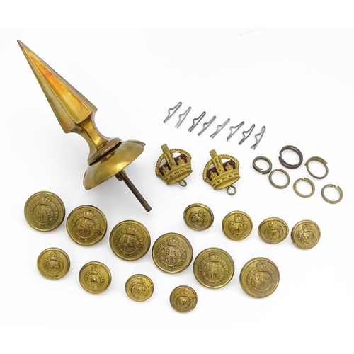 838 - Militaria : an Imperial German army pickelhaube spike, together with a quantity of British Army regi... 