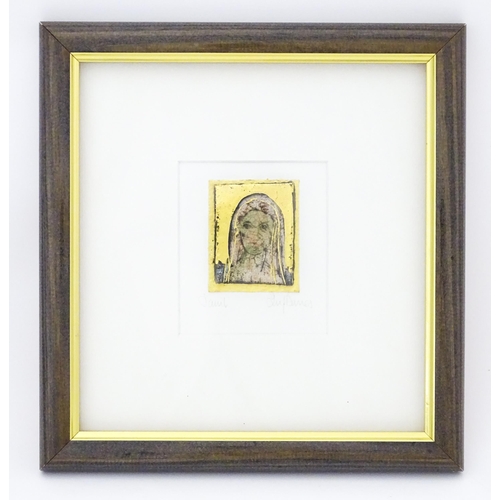 1057 - A 20th / 21stC ceramic icon style plaque depicting a religious figure with crackle glaze and gilt de... 