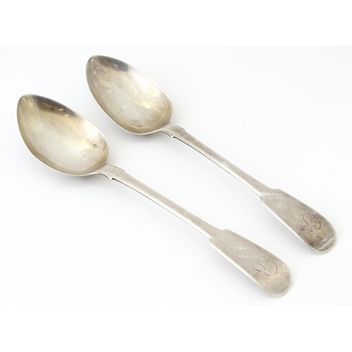 401A - A pair of George III silver Fiddle pattern tablespoons, hallmarked Newcastle 1797, maker Thomas Wats... 