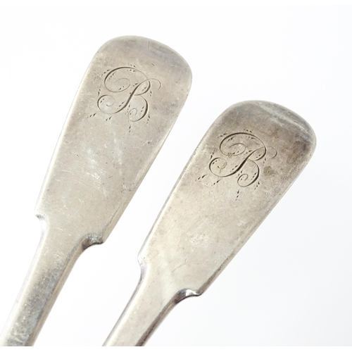 401A - A pair of George III silver Fiddle pattern tablespoons, hallmarked Newcastle 1797, maker Thomas Wats... 