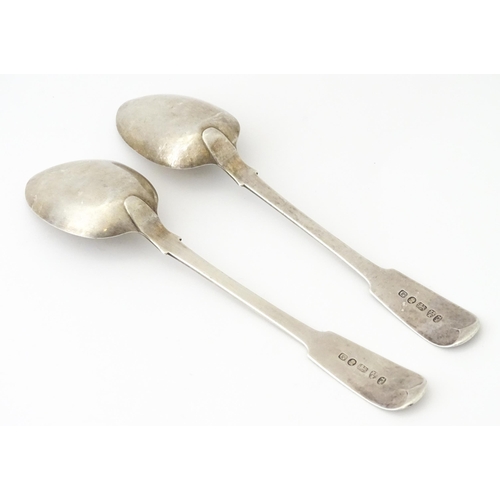 401A - A pair of George III silver Fiddle pattern tablespoons, hallmarked Newcastle 1797, maker Thomas Wats... 