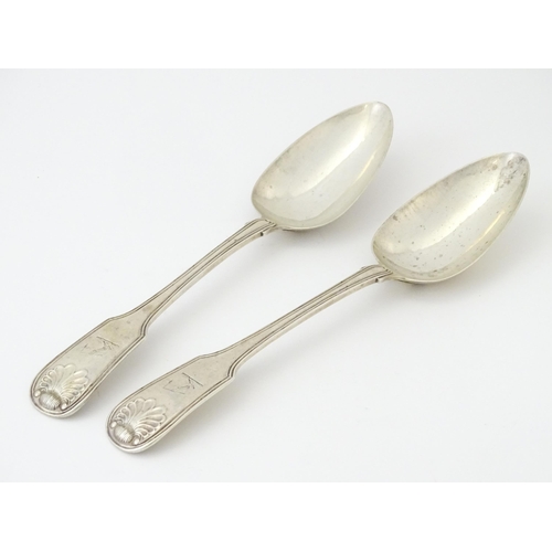 433A - A pair of George III Irish silver fiddle thread and shell pattern table spoons hallmarked Dublin 181... 