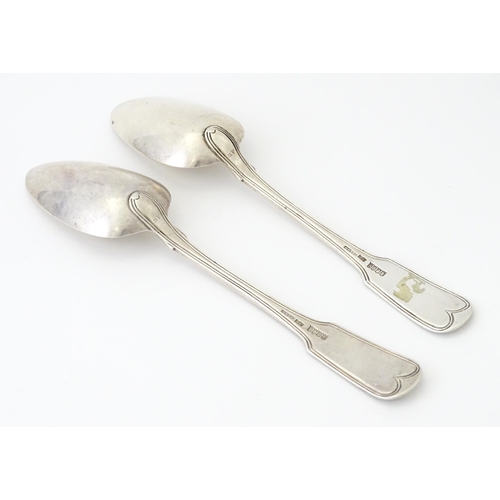 433A - A pair of George III Irish silver fiddle thread and shell pattern table spoons hallmarked Dublin 181... 