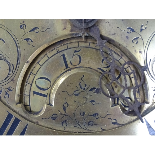 1389 - Local interest : A brass faced 30 hour long case clock the dial with Roman Chapter ring and Arabic s... 