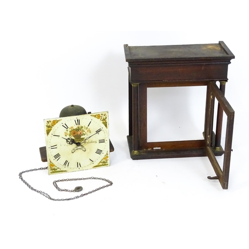 1390 - A 19thC longcase clock dial, movement and hood. The painted 11