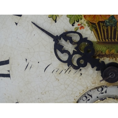 1390 - A 19thC longcase clock dial, movement and hood. The painted 11