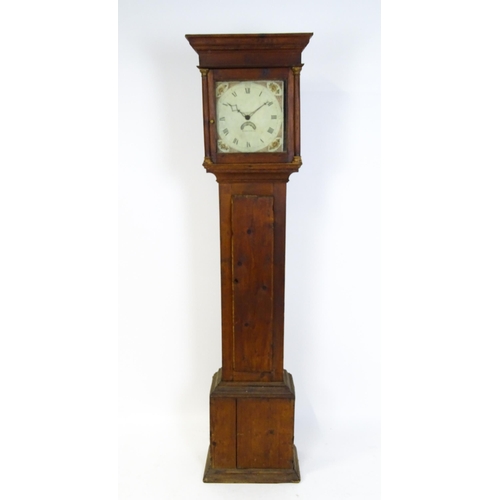 1391 - A 19thC pine cased 30 hour longcase clock, the 11