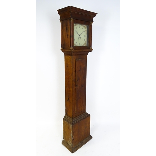 1391 - A 19thC pine cased 30 hour longcase clock, the 11