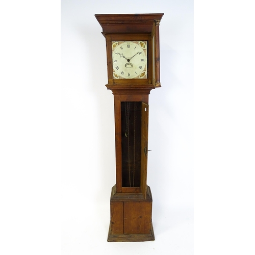 1391 - A 19thC pine cased 30 hour longcase clock, the 11