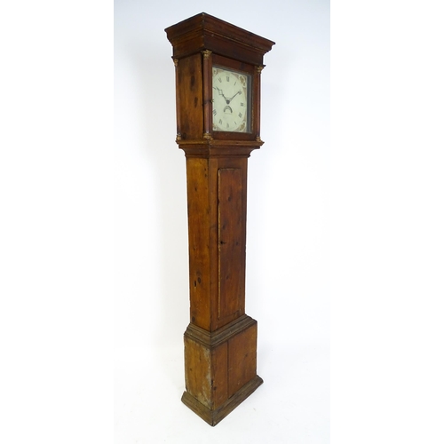 1391 - A 19thC pine cased 30 hour longcase clock, the 11