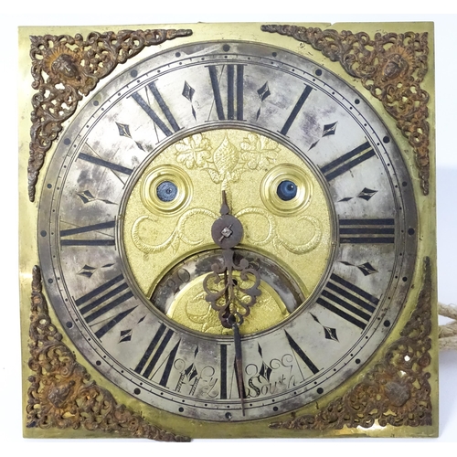 1391A - Henry South : An 18thC oak cased longcase clock, the brass dial with automaton eyes, silvered chapte... 