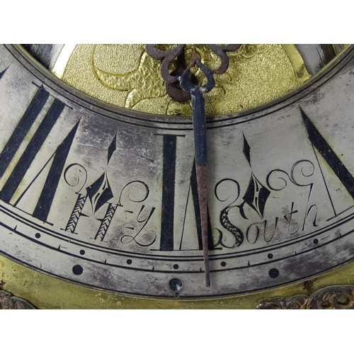 1391A - Henry South : An 18thC oak cased longcase clock, the brass dial with automaton eyes, silvered chapte... 