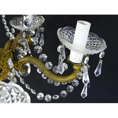 1436 - A pendant chandelier / electrolier with cut glass detail and lustre drops, with five acanthus scroll... 