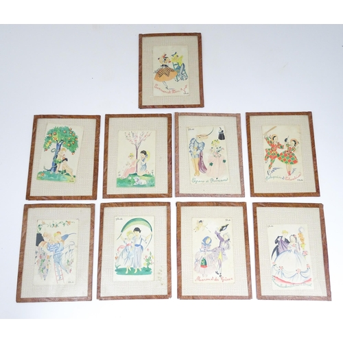 1968 - Nine 20thC French postcards designed by J. Duche, illustrations to include Manon et des Grieux, Carm... 