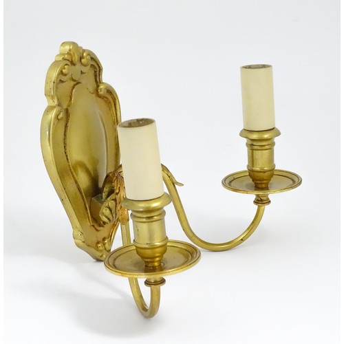 1430 - A 20thC brass twin branch wall light. Approx. 7 1/2