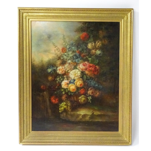 1647 - Late 19th / Early 20th century, Oil on canvas, A large still life study of flowers in bloom in a wic... 