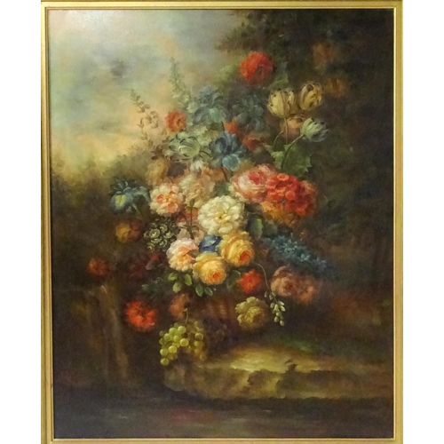 1647 - Late 19th / Early 20th century, Oil on canvas, A large still life study of flowers in bloom in a wic... 