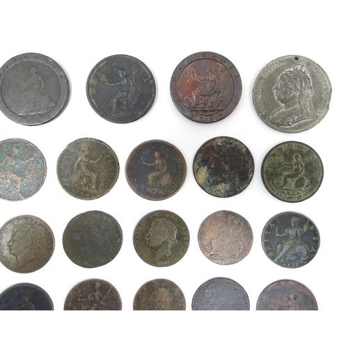 825A - A quantity of assorted George III and later coins to include cartwheel pennies, etc. Together with a... 