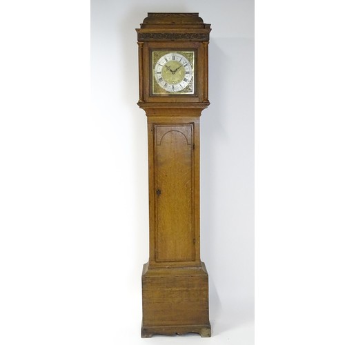 1392A - Thomas Knight of Thaxted : An 18thC oak cased 30 hour longcase clock striking on a bell, the dial ha... 