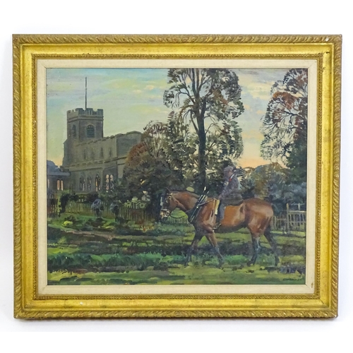 1669 - Richard John Munro Dupont (1920-1977), Oil on board, A village scene with a man on horseback with ch... 