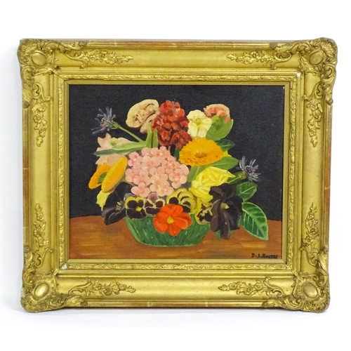 1670 - D. J. Rogers, 20th century, Oil on board, A still life studies with flowers. Signed lower right. App... 