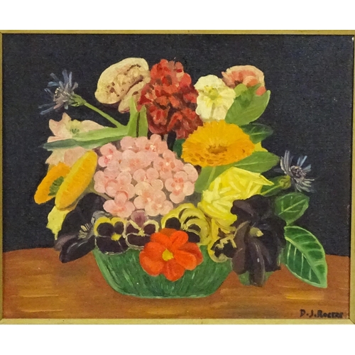 1670 - D. J. Rogers, 20th century, Oil on board, A still life studies with flowers. Signed lower right. App... 