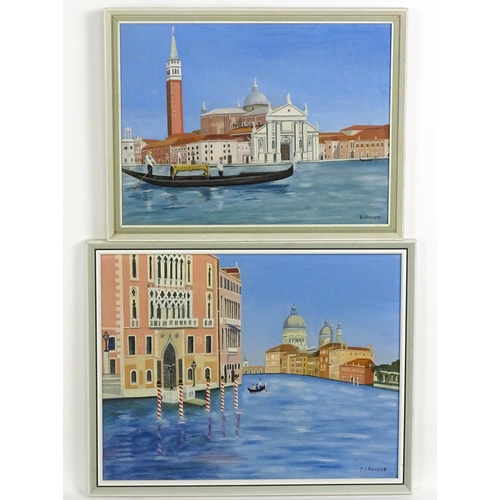 1671 - D. J. Rogers, 20th century, Oil on board, Two Venetian scenes to include San Giorgio Maggiore, Venic... 