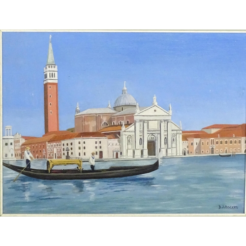 1671 - D. J. Rogers, 20th century, Oil on board, Two Venetian scenes to include San Giorgio Maggiore, Venic... 