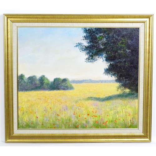 1677 - 20th century, Impressionist School, Oil on board, Meadow with wild flowers. Signed with indistinct m... 