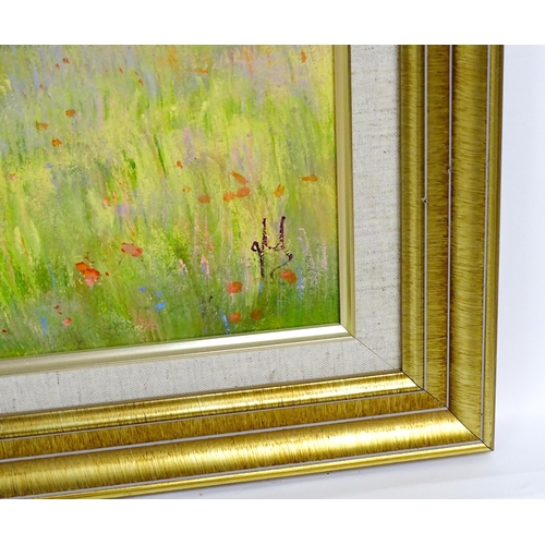 1677 - 20th century, Impressionist School, Oil on board, Meadow with wild flowers. Signed with indistinct m... 