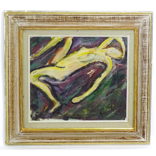 1679 - Follower of Alan Lowndes, 20th century, Oil on board, An abstract reclining nude. Signed and dated l... 