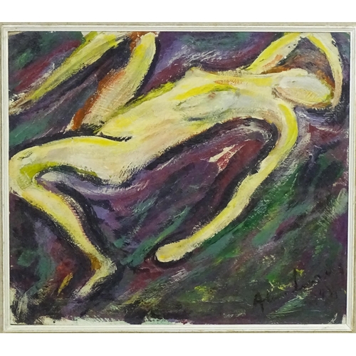 1679 - Follower of Alan Lowndes, 20th century, Oil on board, An abstract reclining nude. Signed and dated l... 