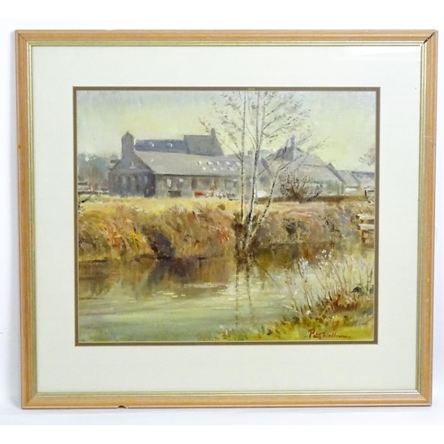 1680 - Peter Walbourn (1910-2002), Oil on board, A river scene with buildings beyond. Signed lower right. A... 