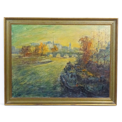 1684 - 20th century, Continental School, Oil on board, An autumnal view of the River Seine, Paris. Signed U... 