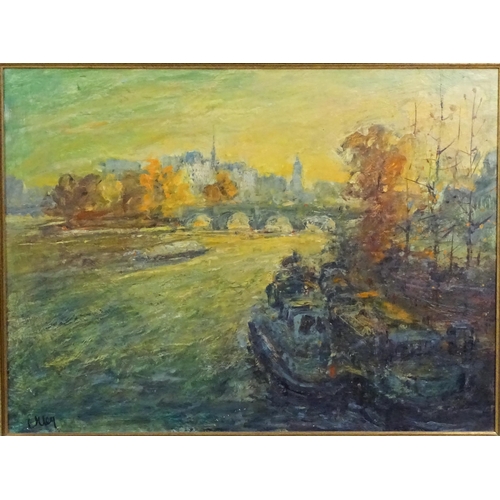 1684 - 20th century, Continental School, Oil on board, An autumnal view of the River Seine, Paris. Signed U... 