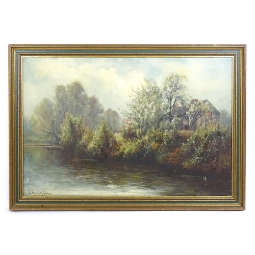 1685 - Henry Hadfield-Cubley (1858-1934), Oil on canvas, Peaceful England, A river scene with a house on th... 